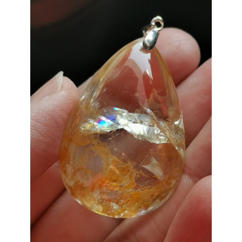 彩虹胶花水晶吊坠yellow Hematoid In Clear Quartz Crystal Kristal Shopee Malaysia