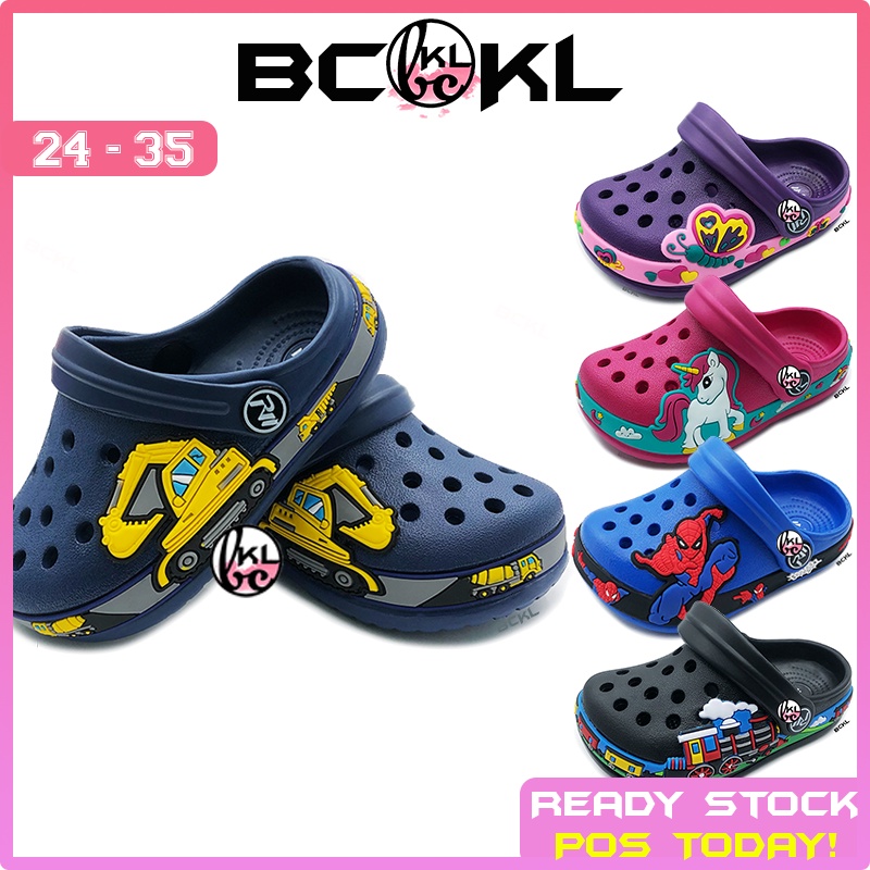 【 BCKL 】Kid's Excavator & Truck Shoes | Unicorn Kids Train Dino Girls Slippers Sandals | Selipar Kasut Budak Clog