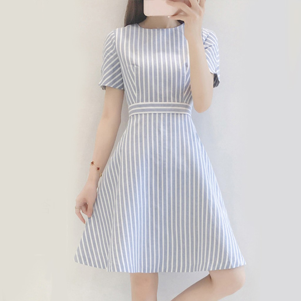 Summer Short Sleeve Dress Simple Stripe Casual Dress Short Dress for Women  Girls | Shopee Malaysia