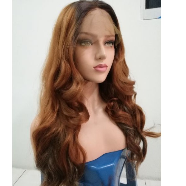 Ready Stock Front Lace Wig Honey Brown 26 Inches Wavy Hair Wig