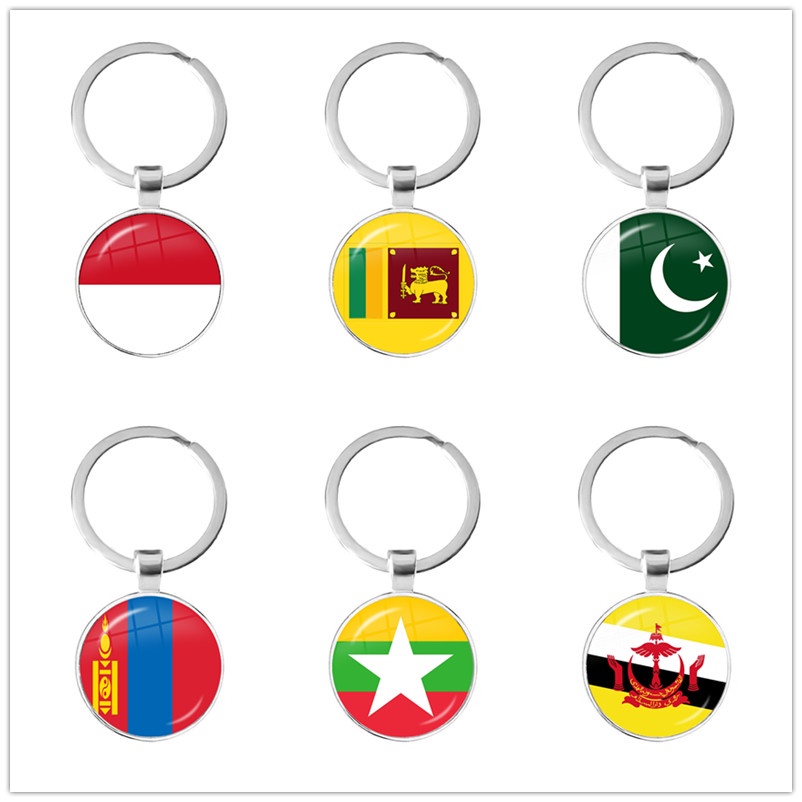 Pakistan,Brunei,Sri Lanka,Myanmar,Indonesia,Mongolia National Flag Keychain 25mm Glass Cabochon Key Rings For Women Men Gift