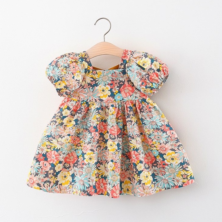 Girl Dress Sweet Flower Fashion Bubble Sleeve Summer Skirt Princess Dress Suitable 9 Months To 3 Years Old Girl Baby