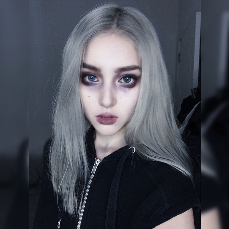 Water Dance Dark Wind Wig Women S Long Hair Silver Gray Split