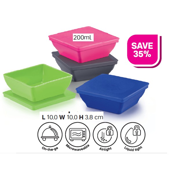 Tupperware (2 Tier+1 Handle)  Microwaveable Round Click to Go 880ml/Zen Square Small