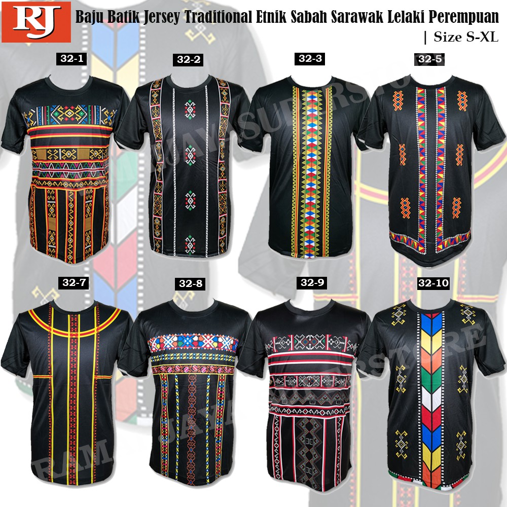 Baju Batik Jersey Unisex Traditional Etnik Sabah Sarawak | Size S-XL ...