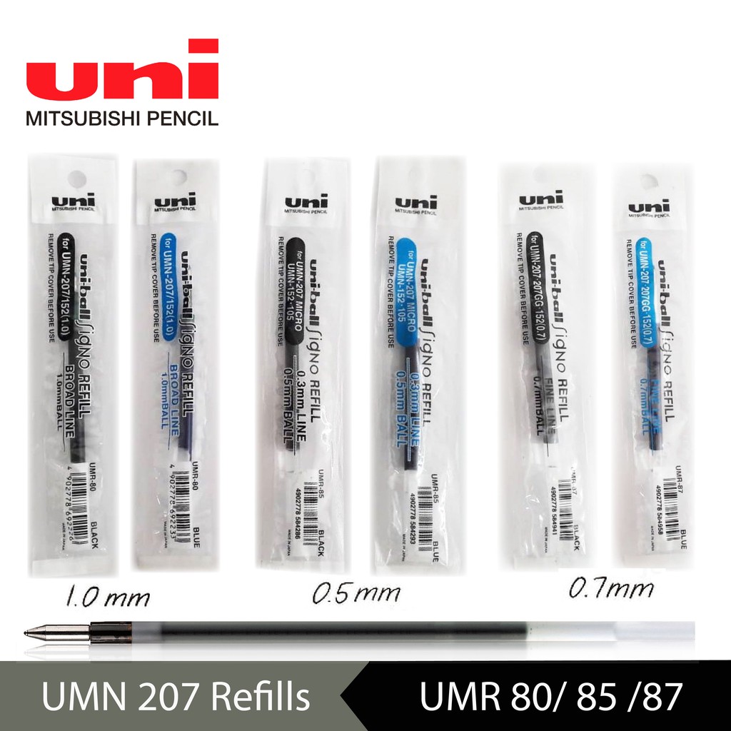 【UNI】 Uniball Signo 207 Gel Roller Pen Refill 0.5mm 0.7mm 1.0mm ...