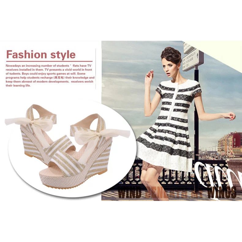 Women LACE STRAP WEDGES Sweet Lady Shoes  High  Heel  Sandal  