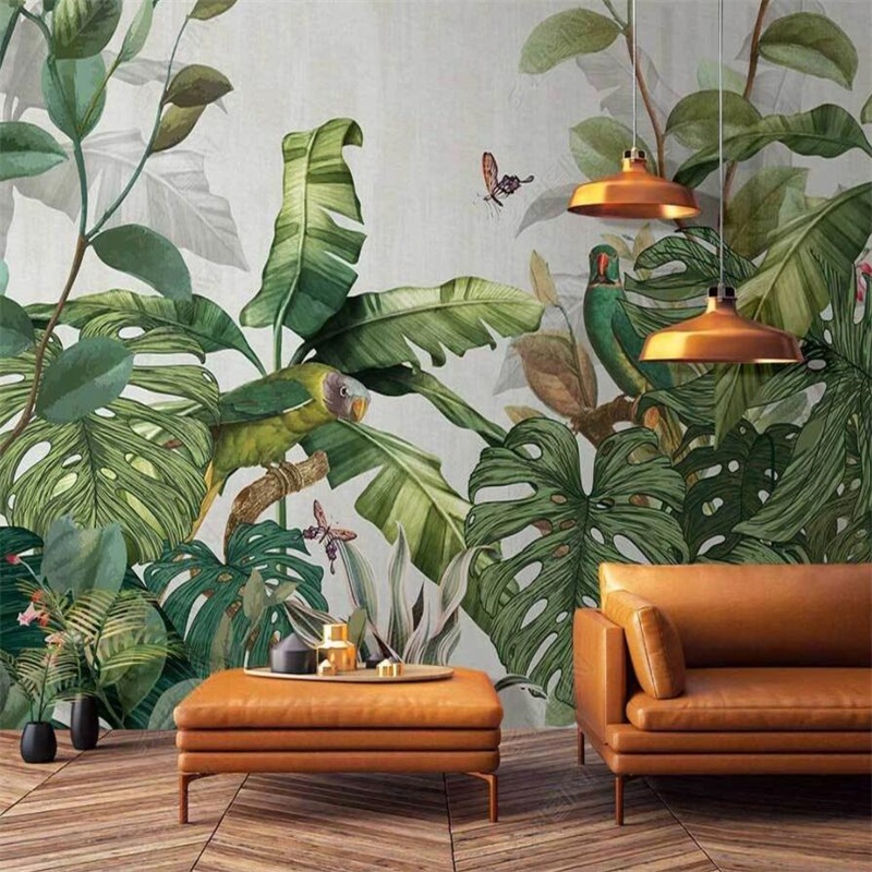 Custom hand-painted tropical rainforest Southeast Asia jungle plant mural 3D photo wall paper home decoration wallpaper bedroom decoration self-adhesive wallpaper