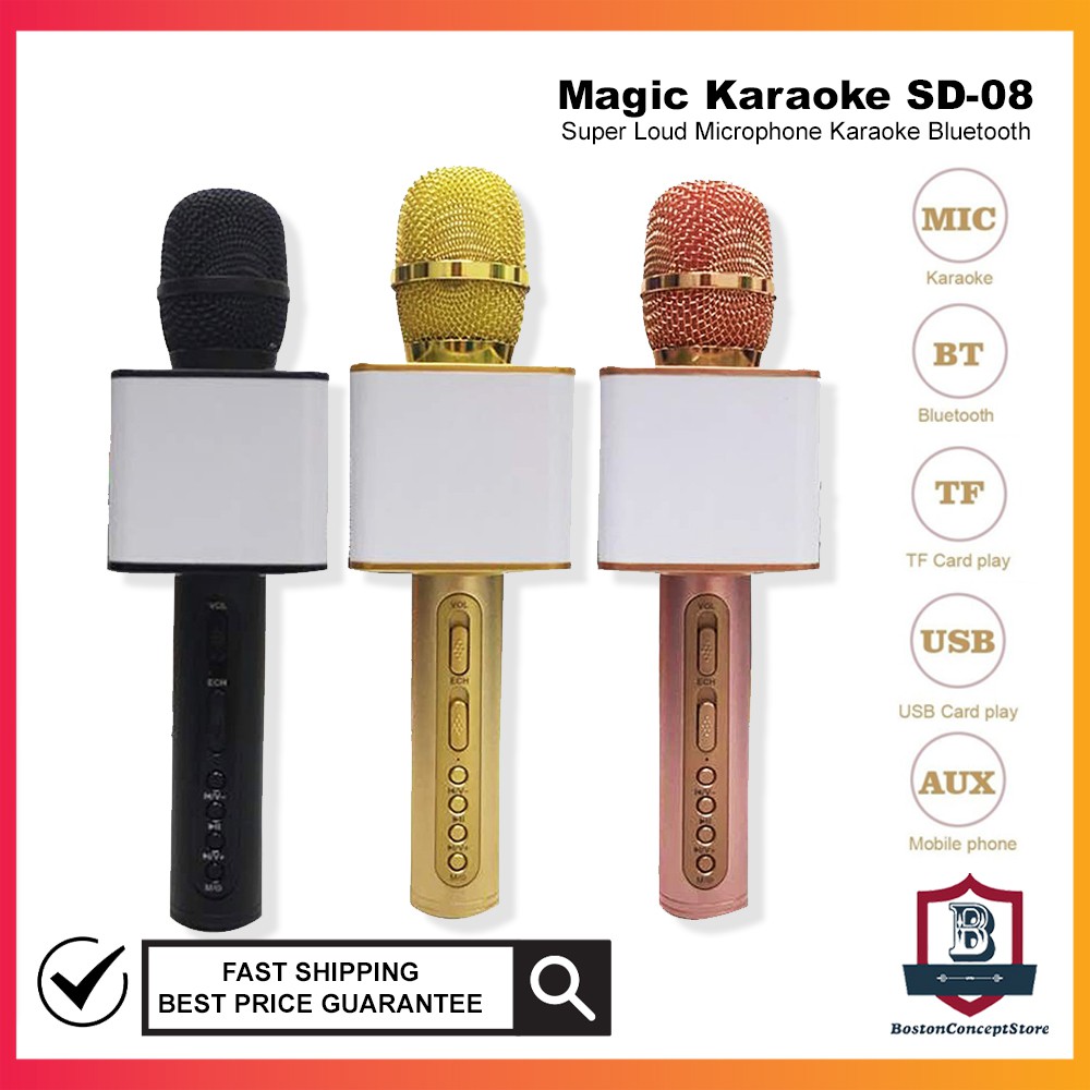 BOSTON Magic Karaoke SD-08 Super Loud Microphone Karaoke Bluetooth USB SD Card SD08 Extra Loud Extra Bass Karaoke Mic