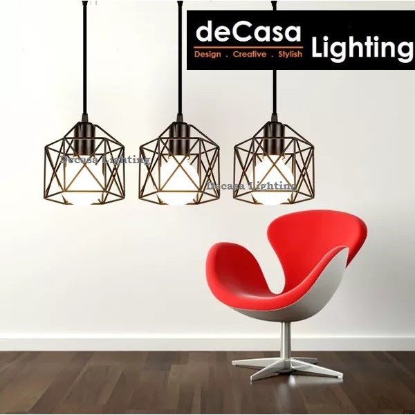 Set Of 3 With Round Base Long Base Modern Diamond Loft Pendant Light Decasa Lampu Gantung Mj09 Bk Shopee Malaysia