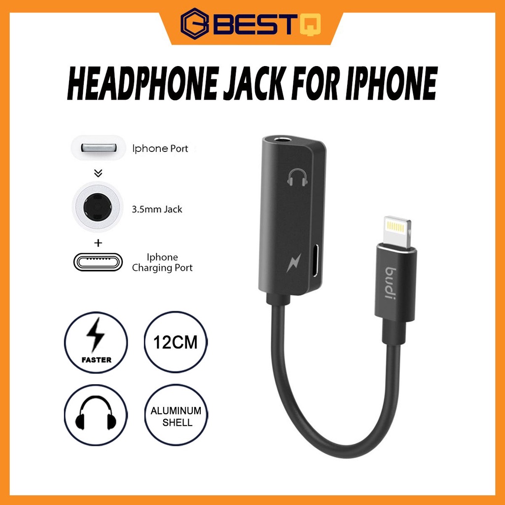 Budi 2 in 1 Adapter Connector Aux Audio Cable Adapter Iphone To 3.5mm headphone Jack + Charging