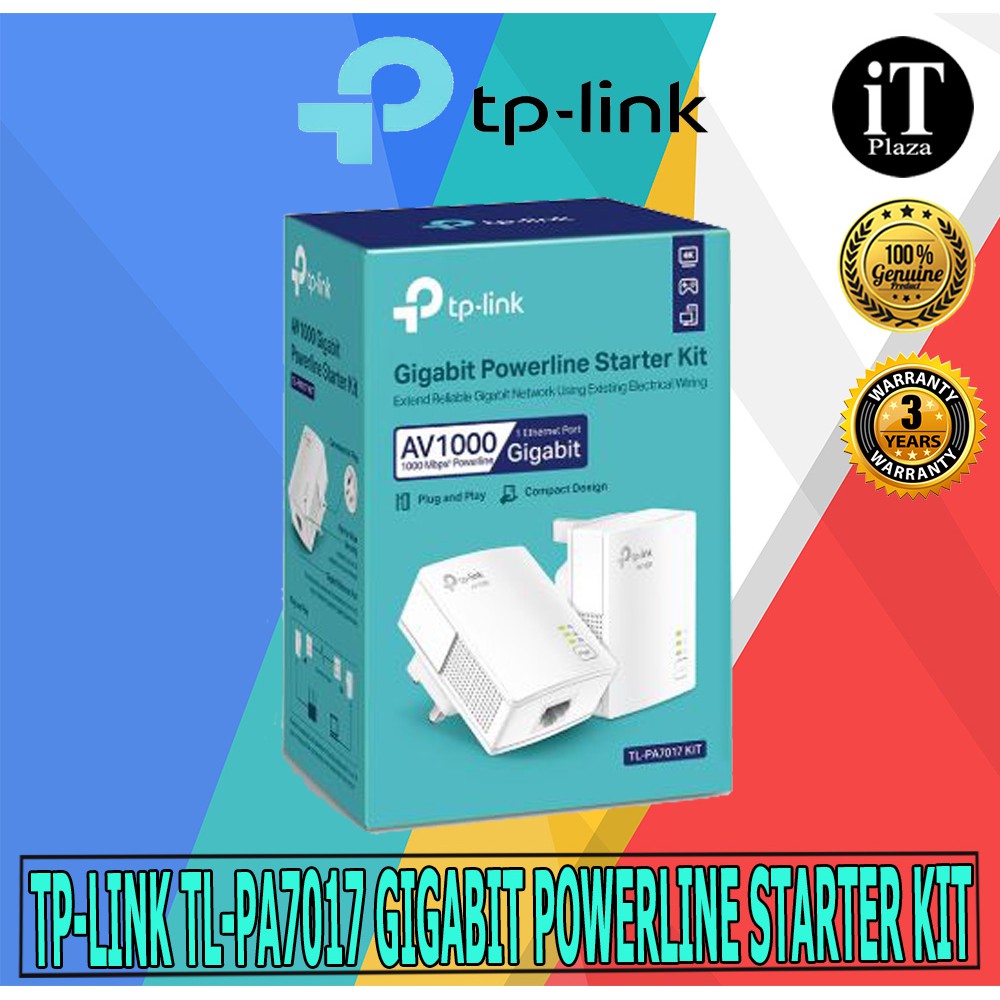 Tp Link Tl Pa7017 Kit Av1000 Gigabit Powerline Starter Kit With Gigabit Port Plug And Play Design Shopee Malaysia