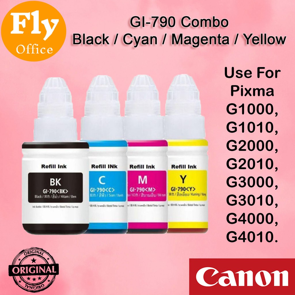 Canon Pixma Original Ink Bottles Gi 790 Black Cyan Magenta Yellow For G1010 G2000