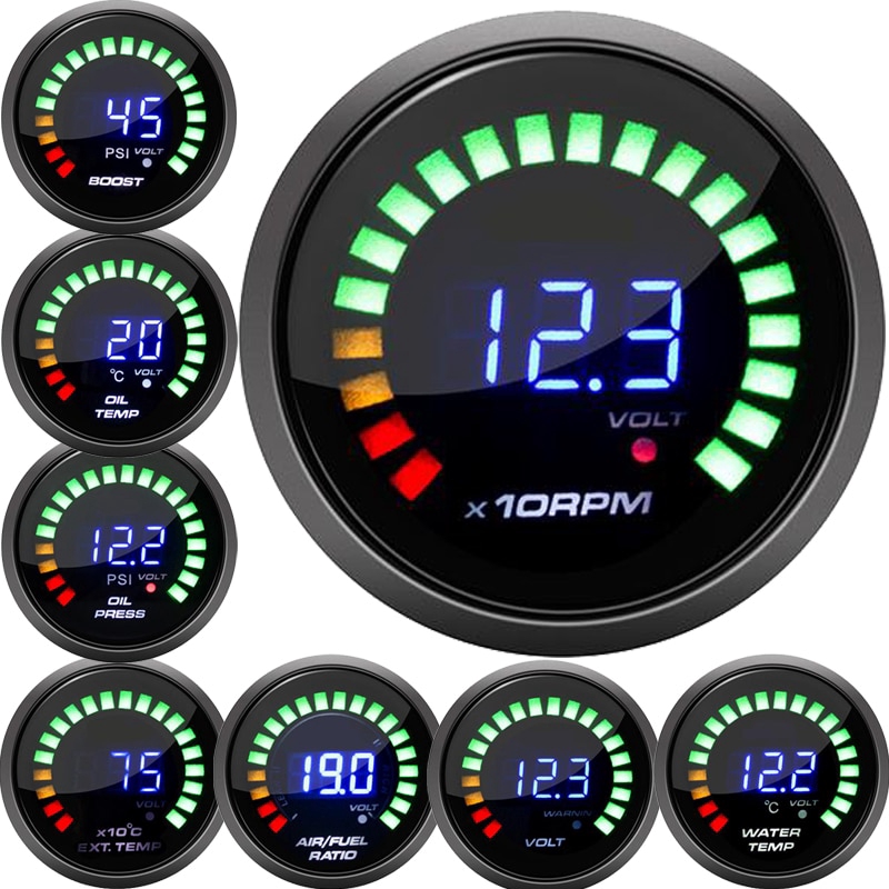 2inch 52MM Digital 20 LED tachometer Boost bar psi Vacuum Water temp