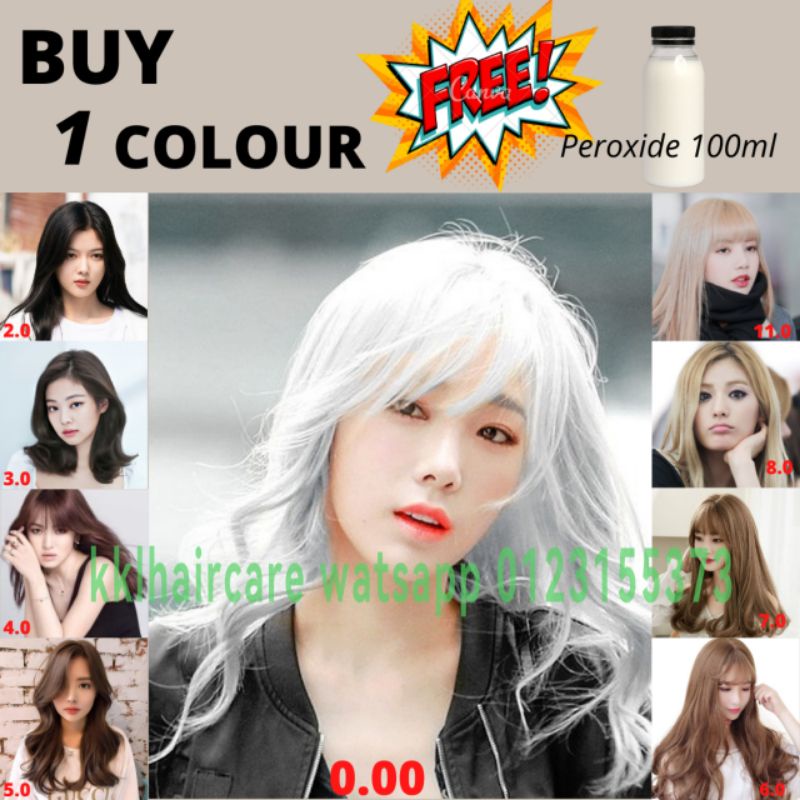 BUY 1 Professional Hair Salon Dye Hair Cream100ml(0.0)+ FREE Peroxide