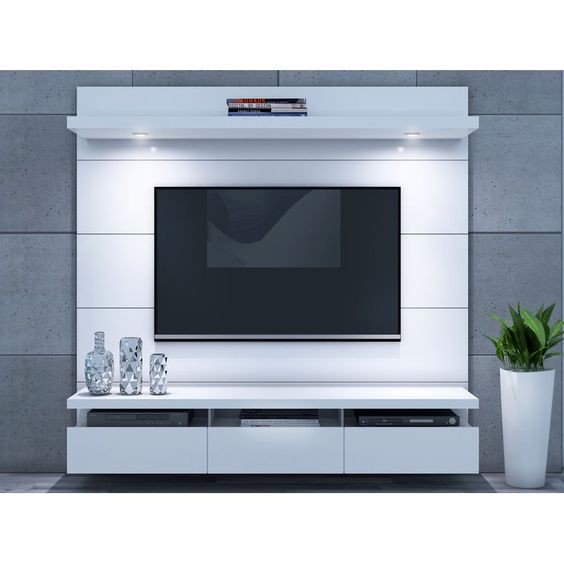 TV Cabinet 7 Ft - Floating Entertainment Centre - High Gloss White