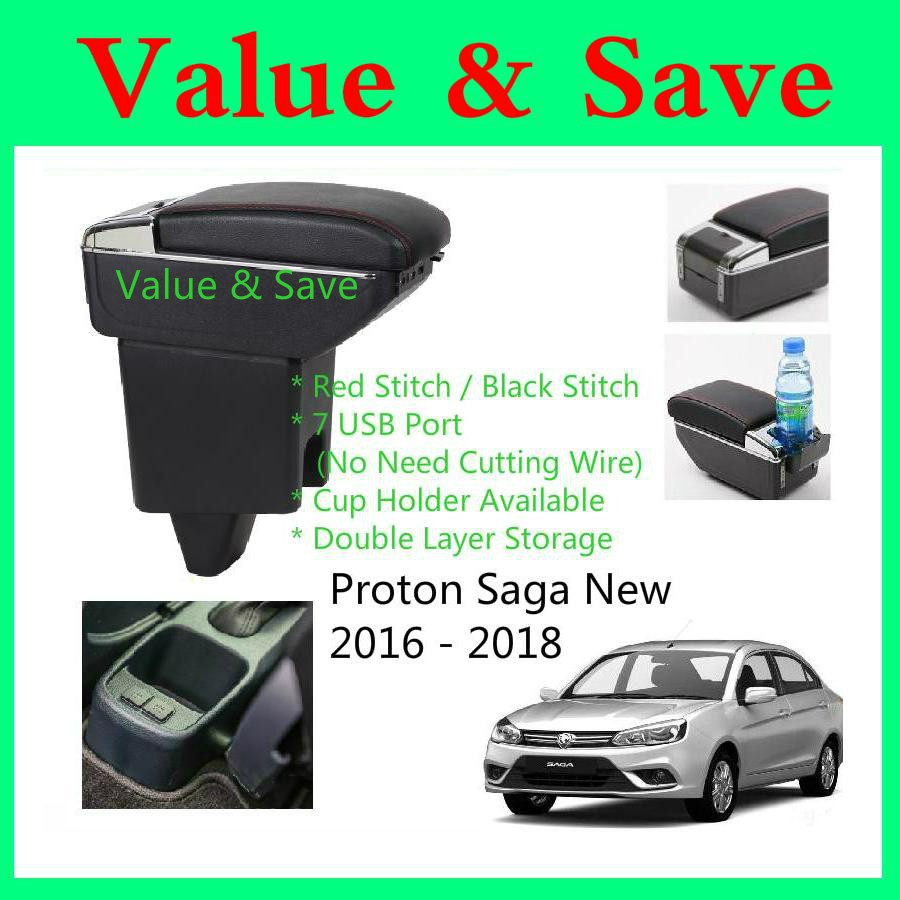 Proton Saga Vvt 2016 2021 Adjustable Armrest 2 Layer With Cup Holder Red Black Stitch Ready Stock Shopee Malaysia