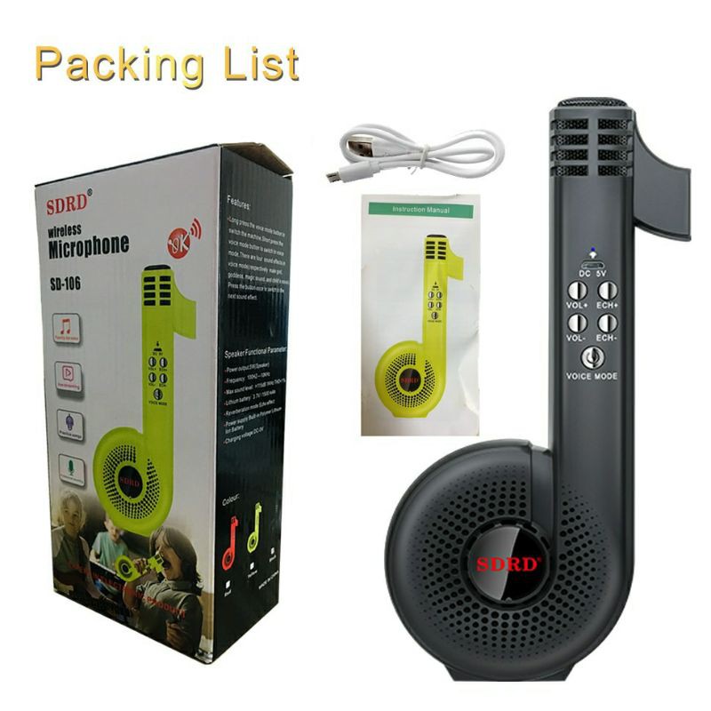 SDRD SD-106 Bluetooth Wireless Karaoke Microphone Speaker Support USB/TF CARD/FM