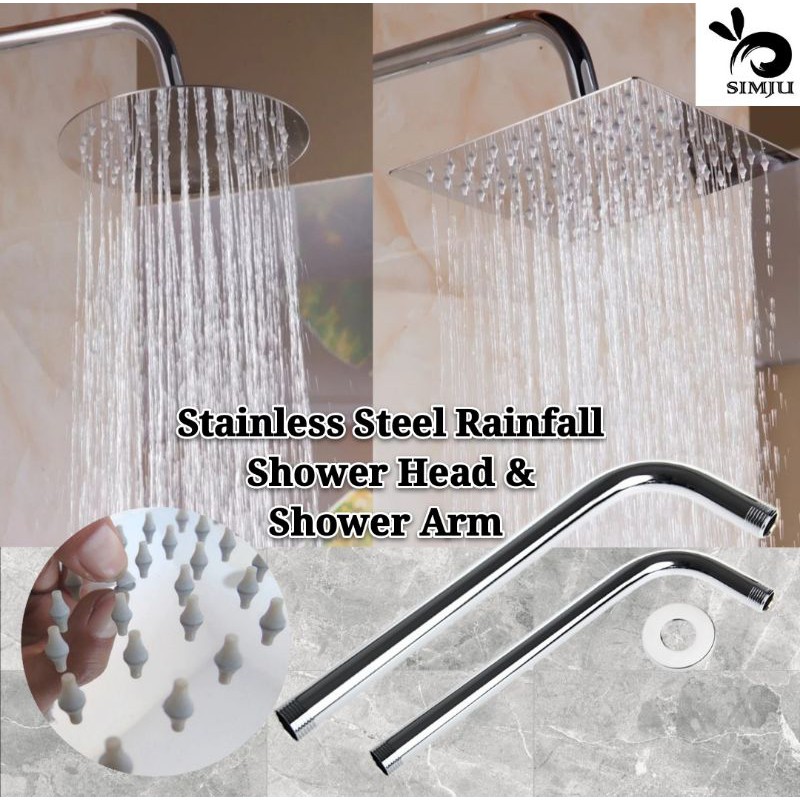 SIMJU Stainless Steel Shower Head / Rainfall Shower 360 degree / Rain ...