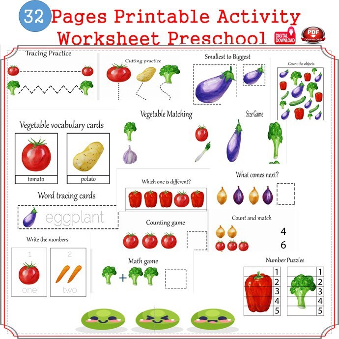 preschool 32 printable worksheet activity lembaran kerja ebook shopee malaysia