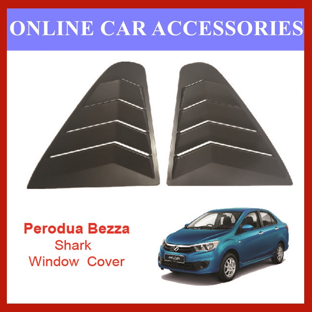 Perodua Bezza Black Rear Side Shark Louver Window Cover Triangle Mirror Protector 