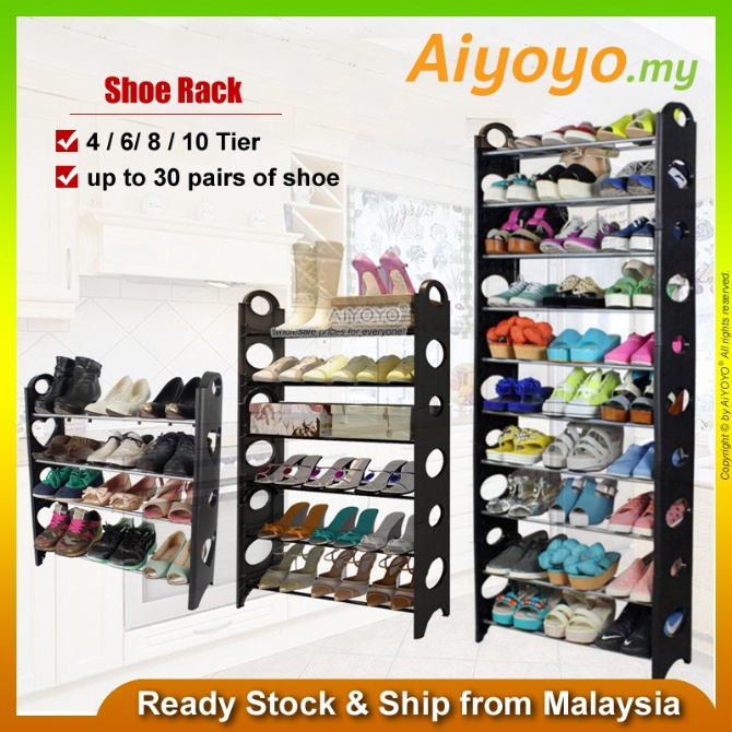 Adjustable Shoe Rack Rak Kasut Shoe Cabinet Shoe Storage Household 4 Tier 6 Tier 8 Tier 10 Tier Shopee Malaysia