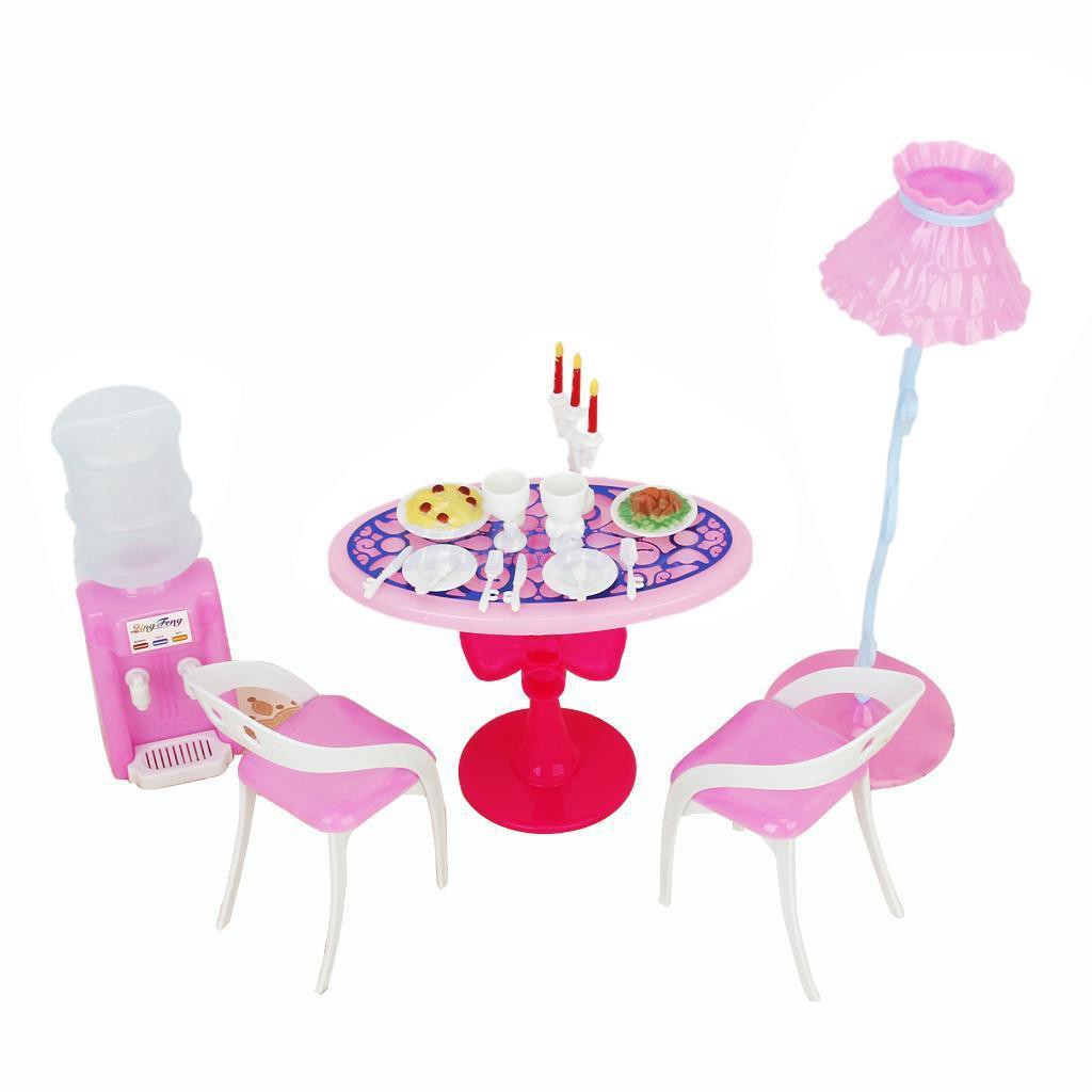 Barbie Sized Dining Room Furniture Dining Table Play Set W Chairs Lamp Dispenser