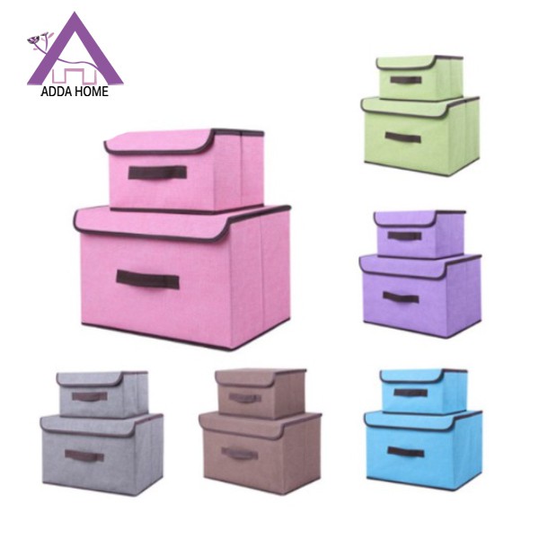 2 In 1 Korean Storage Box Foldable Linen Cloth Storage Box 二合一收纳盒