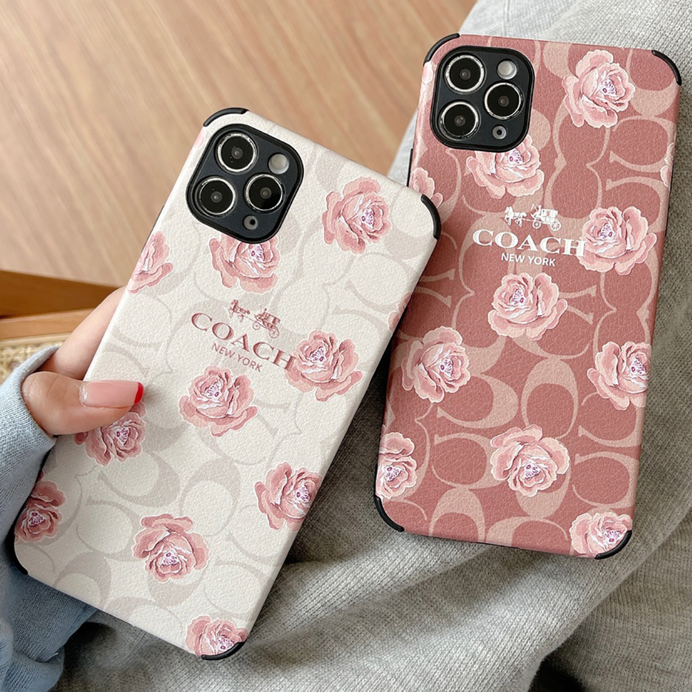 Coach Flower Phone Case Lichee Pattern Soft TPU for iPhone 12pro max