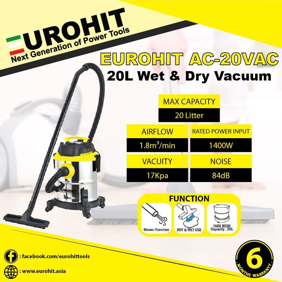 EUROHIT 20L Industrial Heavy duty Wet and Dry Vacuum with Blower wet