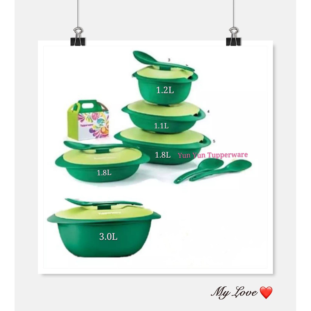 Tupperware Emerald Serving Set (4) with Gift Box + Rice Server (1) 3.0L