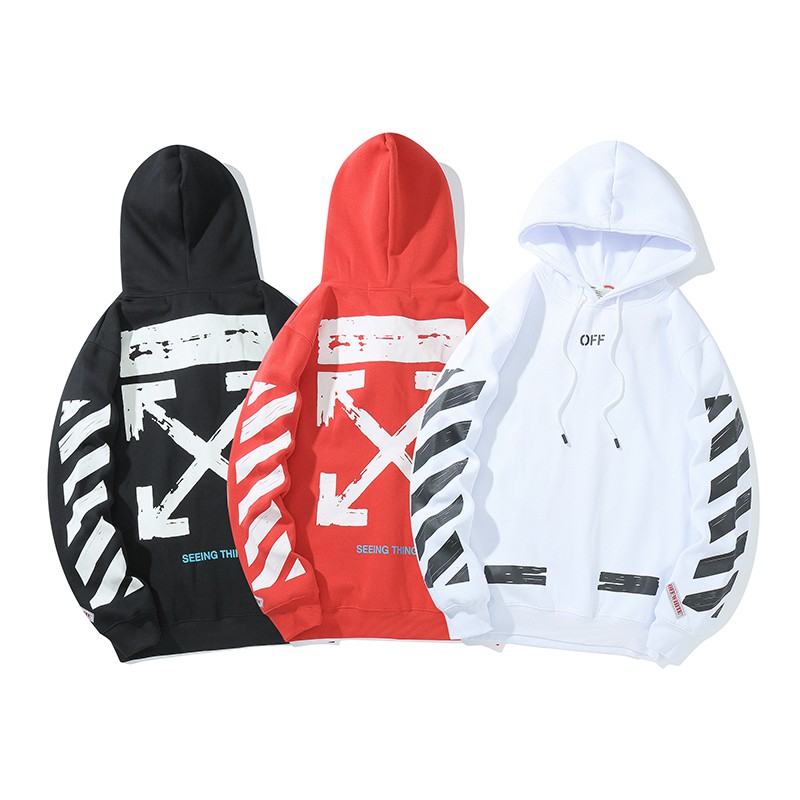 red and black off white hoodie