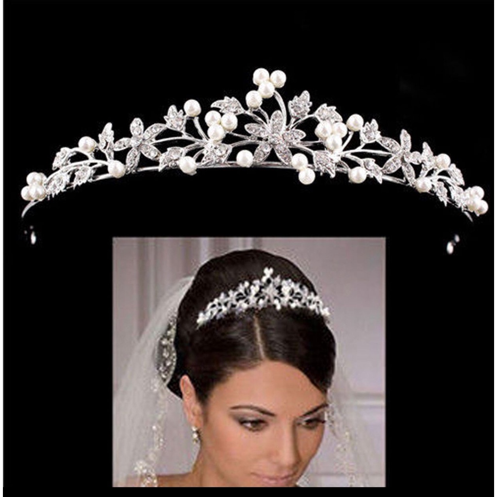 Bridal pearl crown headband diamond hair accessories Princess birthday crown(Ready Stock)