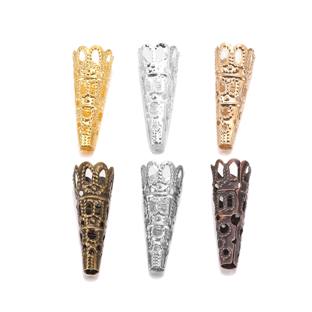 St.kunkka 50pcs/lot Silver Rhodium Alloy Bugle Cone Bead Caps Crystal Pendulum pendant End Cap For DIY Jewelry Making Su