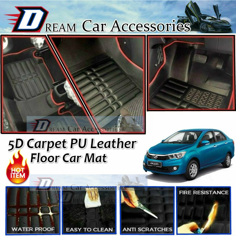 Perodua Bezza 2016 - 2019 5D Carpet PU Leather Car Floor 
