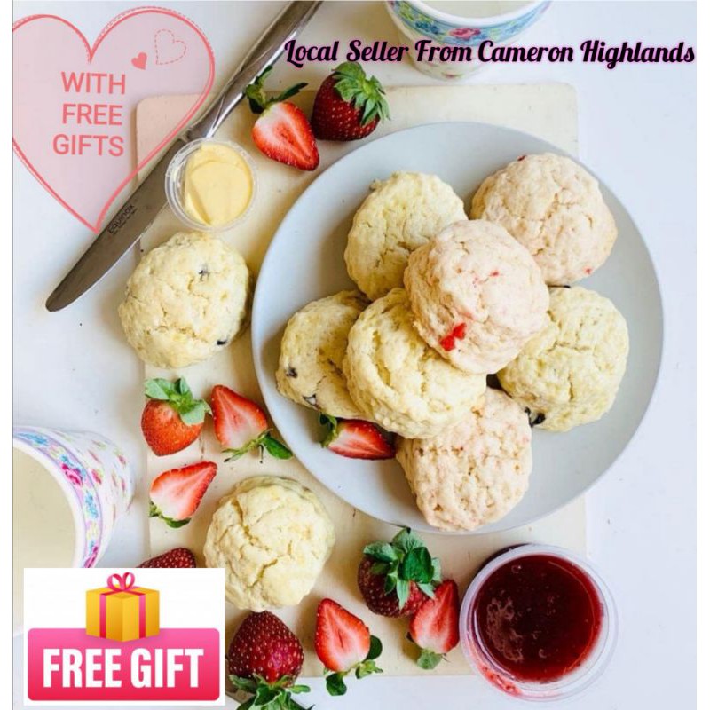Stock 25 09 2021 Scones Ayahman Cameron Highlands 6pcs Per Box Free Gift Honey Or Tea Scone Strawberry Biscuit Shopee Malaysia