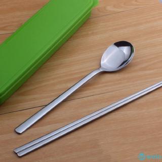 Korean flat chopsticks spoon portable set stainless steel Korean flat chopsticks spoon gift ...