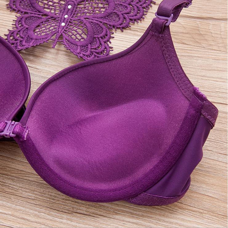 Push Up Bra Seamless Front Closure Bralette Embroidery Butterfly Thick