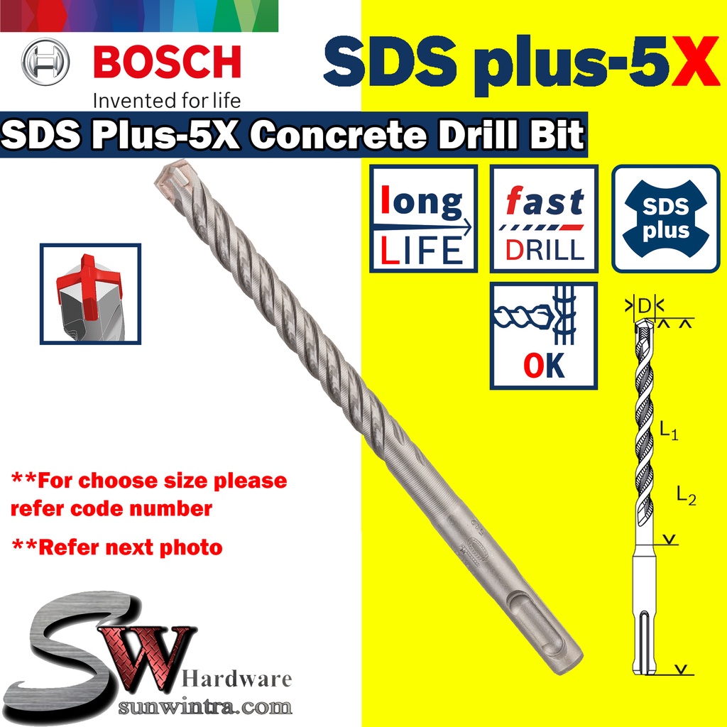 Bosch Sds Plus 5x 4 Flutes Concrete Drill Bit Different Size Available