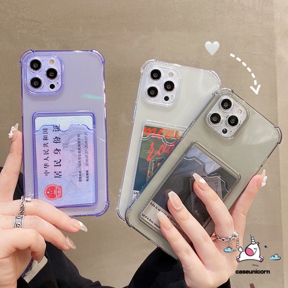 Casing Samsung A32 A10S A22 A12 M12 A52 A72 A52S A02s A50 A51 A03S A21s A50s A30S Transparent Solid Color Soft Tpu Wallet Slot Card Back Cover