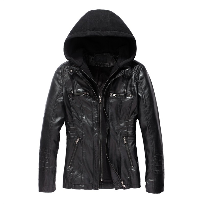 womens leather jacket with sweatshirt hood