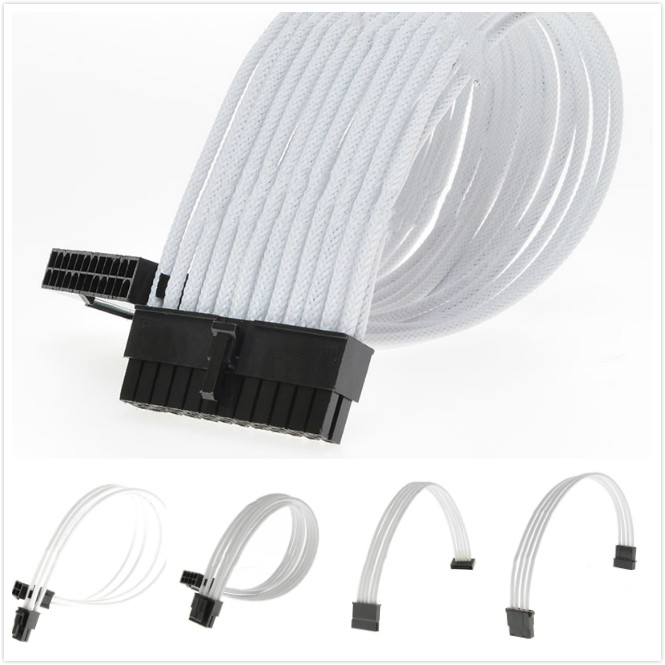 white extension cables 24pin cpu gpu color sleeved PC psu cords cable cpu gpu sata Shopee Malaysia