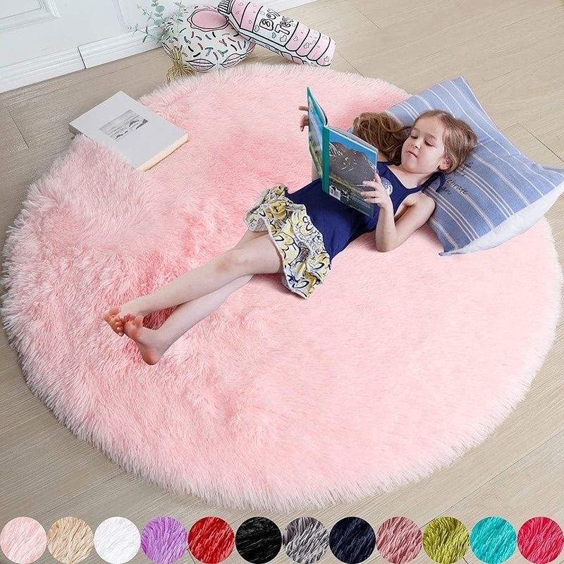 60/80/100/130CM Fluffy Round Carpet Shaggy Area Plush Rug Anti-slip Floor Mats for Bedroom Living Room Home Decor