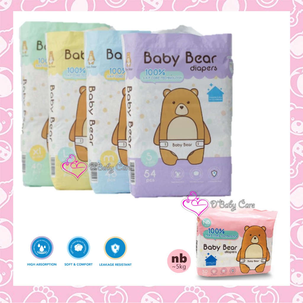 Baby Bear Diapers (NB30/S54/M48/L44/XL40) Offer ( expiry Oct 2024)