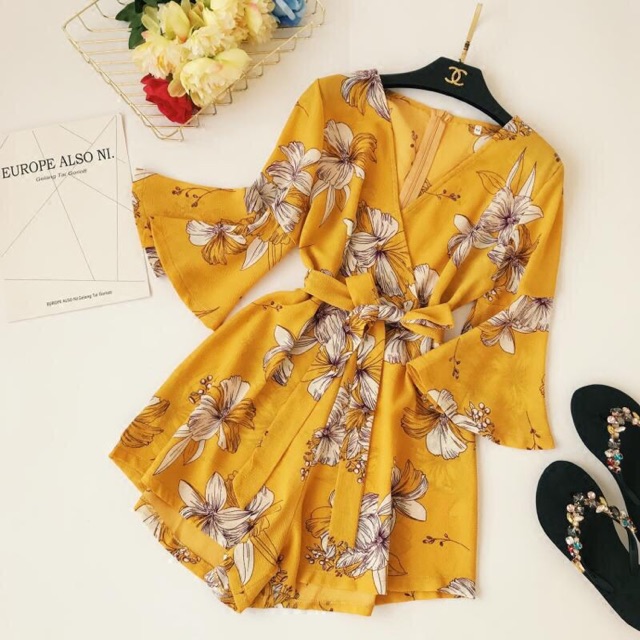 mustard floral jumpsuit