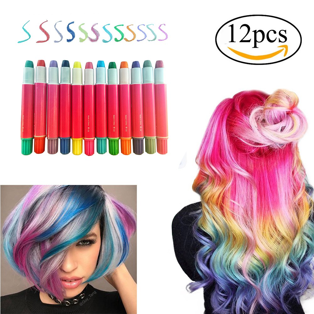 12 Colors Temporary Hair Color Pen Rainbow Hair Dye Crayon Set