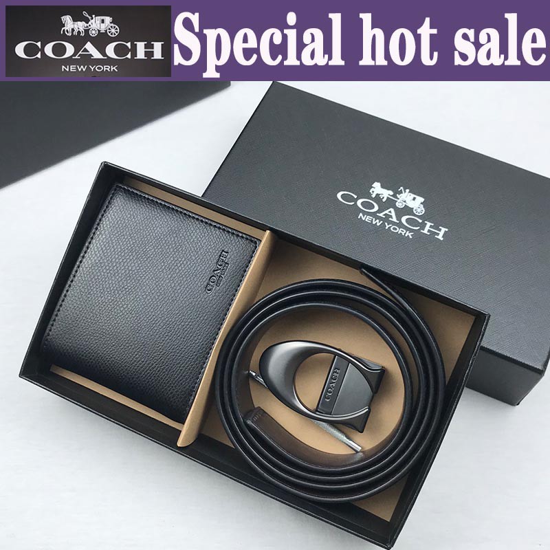 (Special hot sale)COACH belt + wallet combination men's belt multi-card wallet gift box set