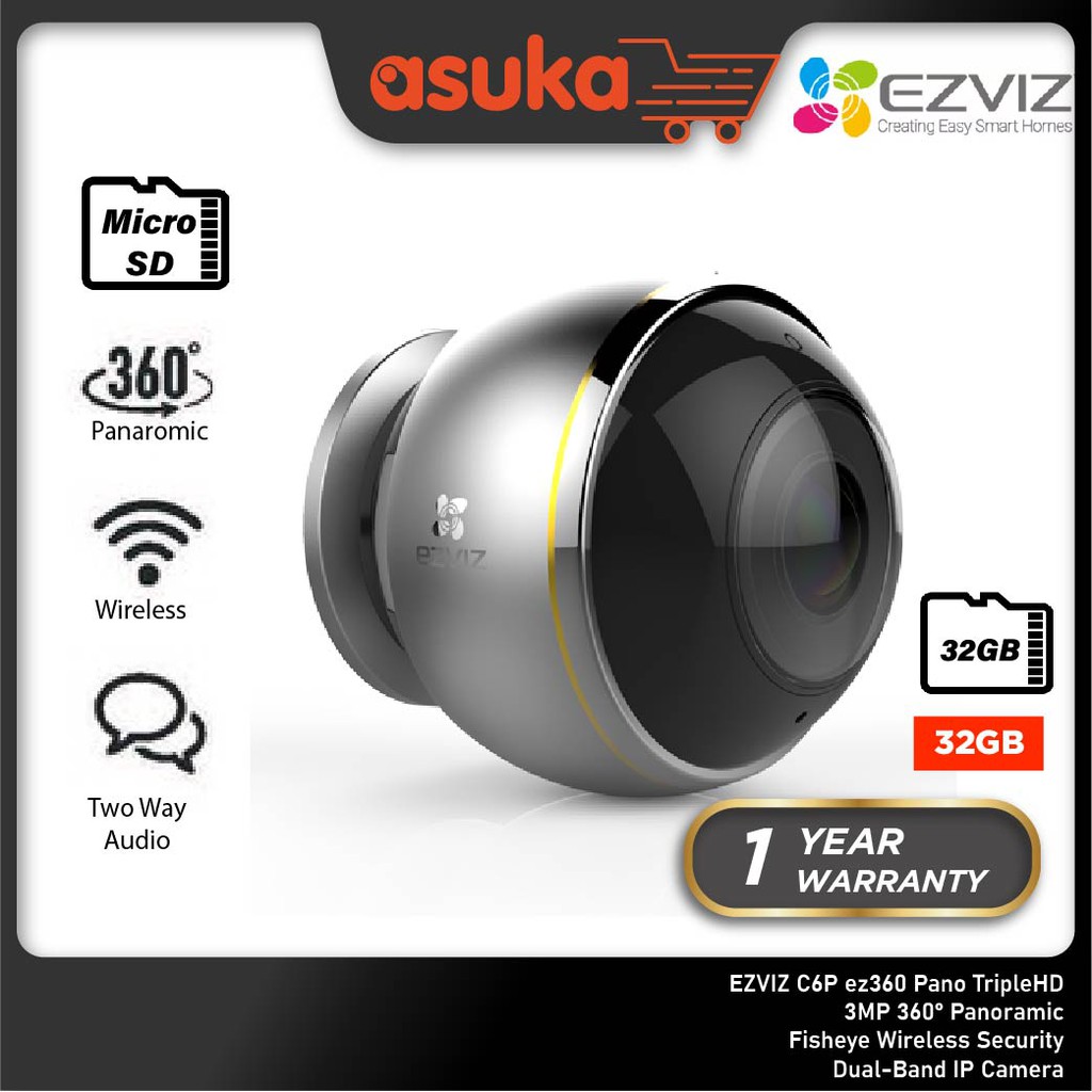 EZVIZ C6P ez360 Pano TripleHD 3MP 360° Panoramic Fisheye Wireless Security Dual-Band IP Camera