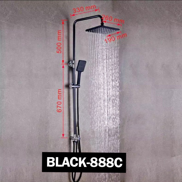 AT-304888SS SUS304 Stainless Steel 2 in 1 Ultrathin 8" Square Rain Shower Hand Shower Set for Water Heater