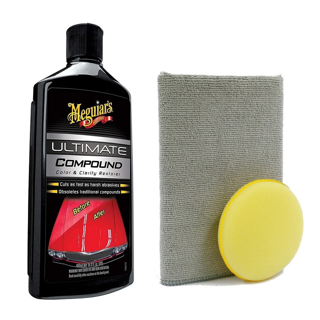 Meguiar's Ultimate Compound + Generic Foam Applicator Pad + Microfiber Detailing Cloth 40cm x